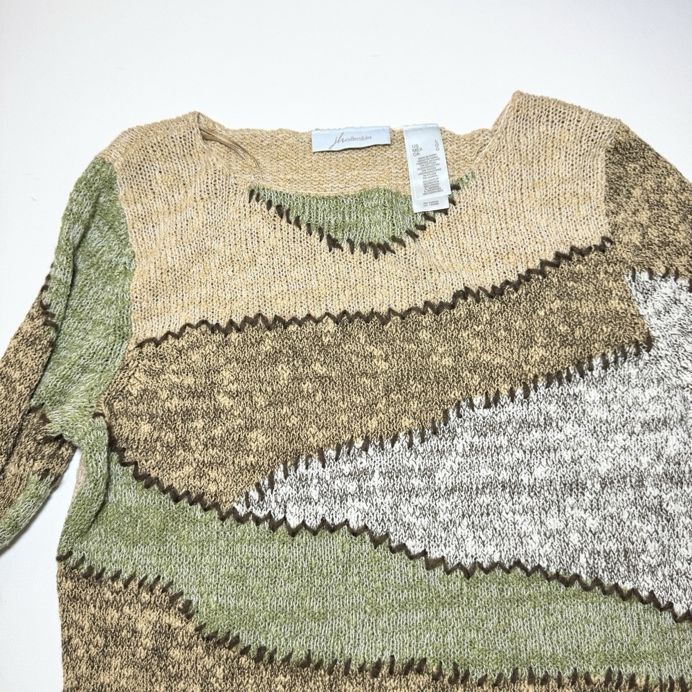 Jh Collectibles Boho Earthy Intarsia Open Knit Sweater L Coastal Basics Textured - Picture 5 of 11